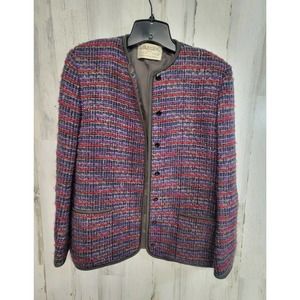 Vintage Jaeger London Tweed Jacket Women 14 Multicolor Preppy Academia Blazer